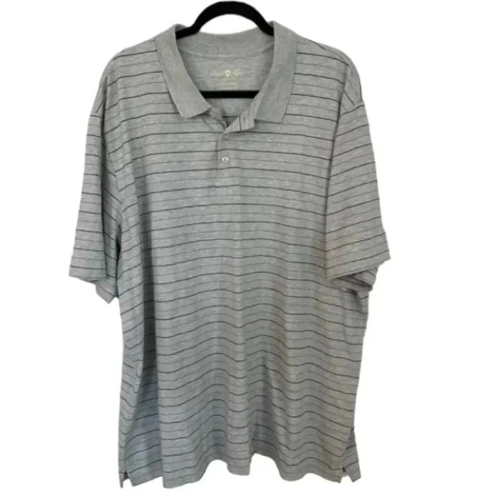 David Taylor Collection Men's Short Sleeve Gray & Black Striped Polo Sz 2XL GUC